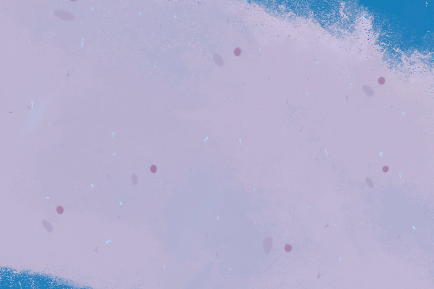 Detail image of a floating souls in circle shape against lavender-colored ground with speckle of snow