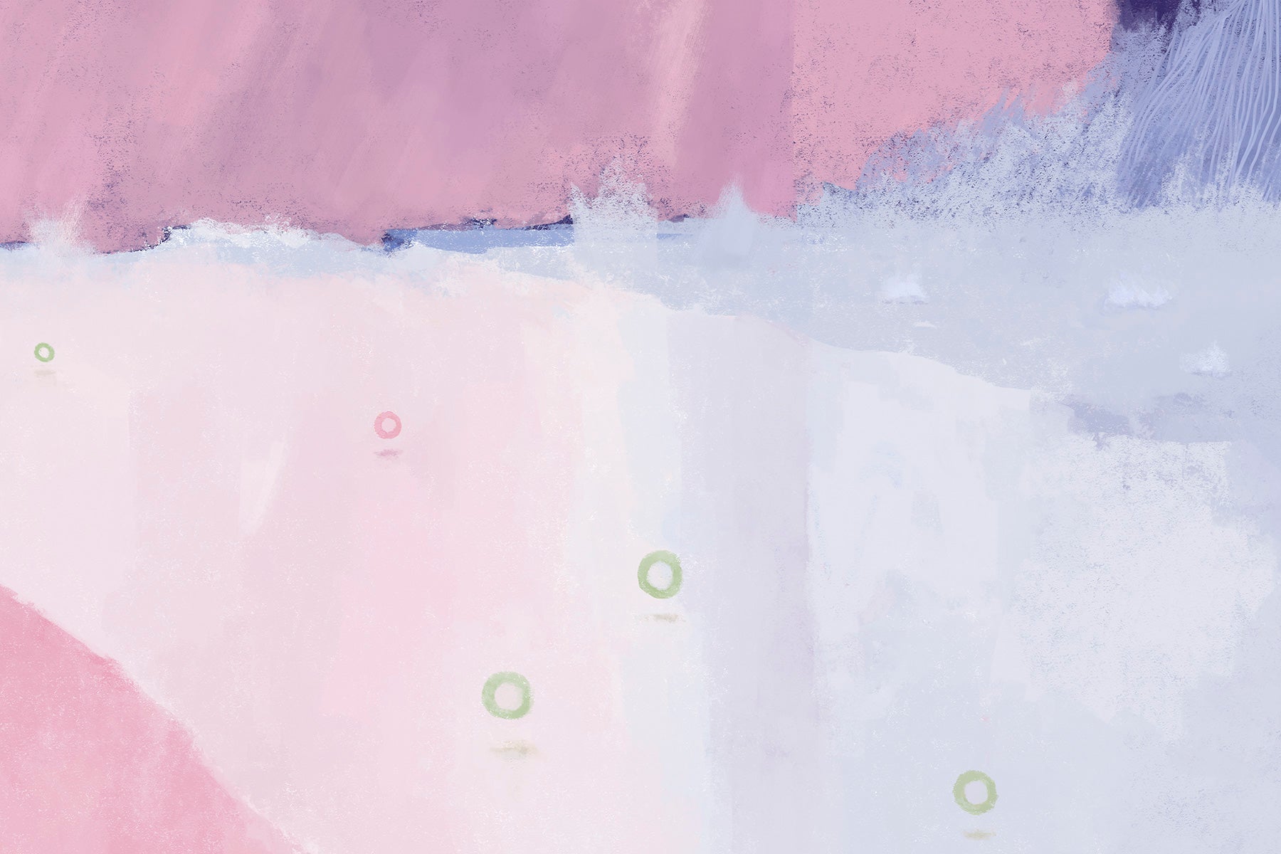 Detail image of circle-shaped hopes floating on the mirror-like floor