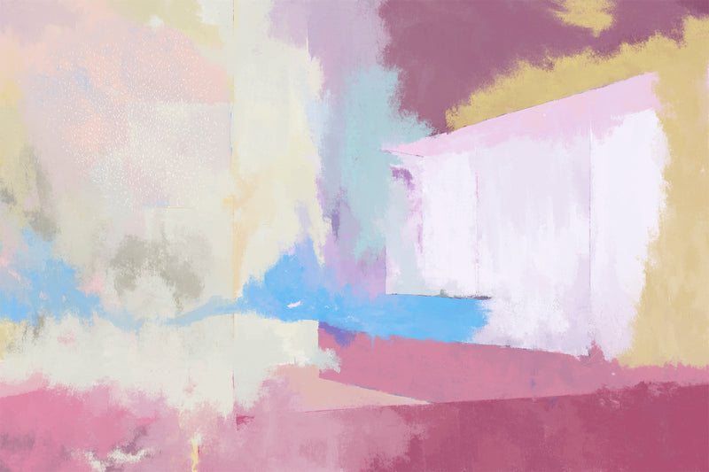 A digital painting (not an A.I generated) of a peaceful room with a paper boat sailing through quiet waves